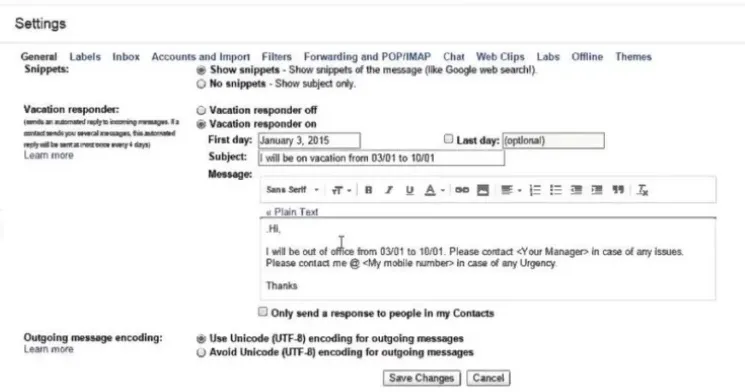 Set the vacant response or automatic replies in Gmail
