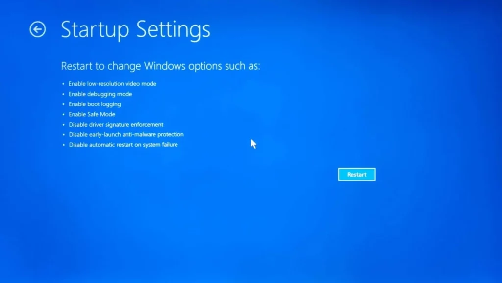 Windows 11 Startup settings if it doesn't start