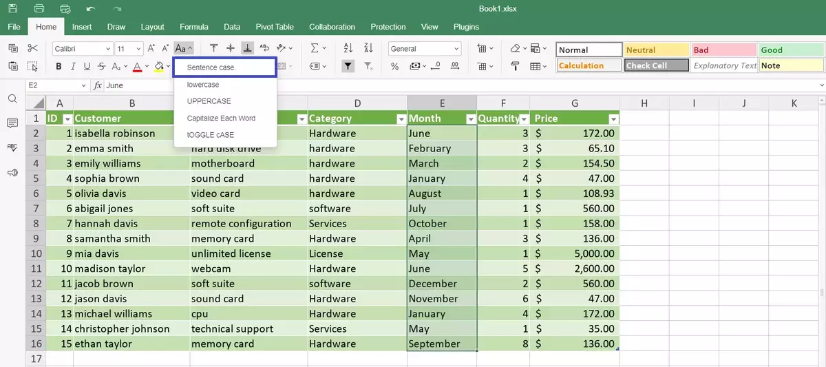 How to use the first letter capitalizing function in Excel
