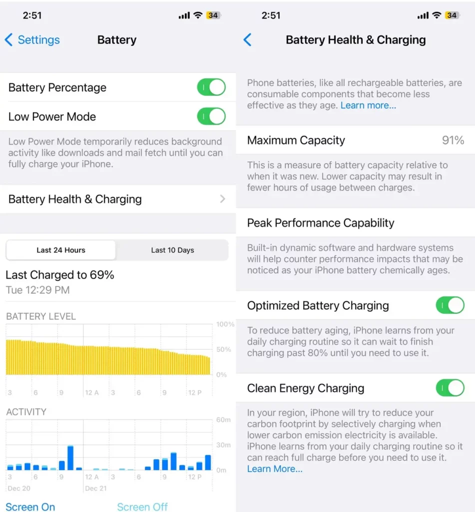 How does the battery health percentage works in iPhone