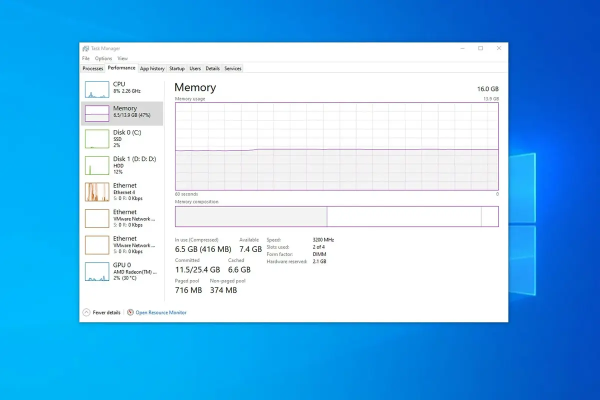 RAM memory issues in Windows