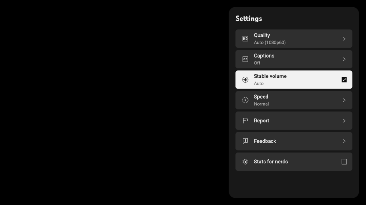 The stable volume feature in YouTube for Android TV