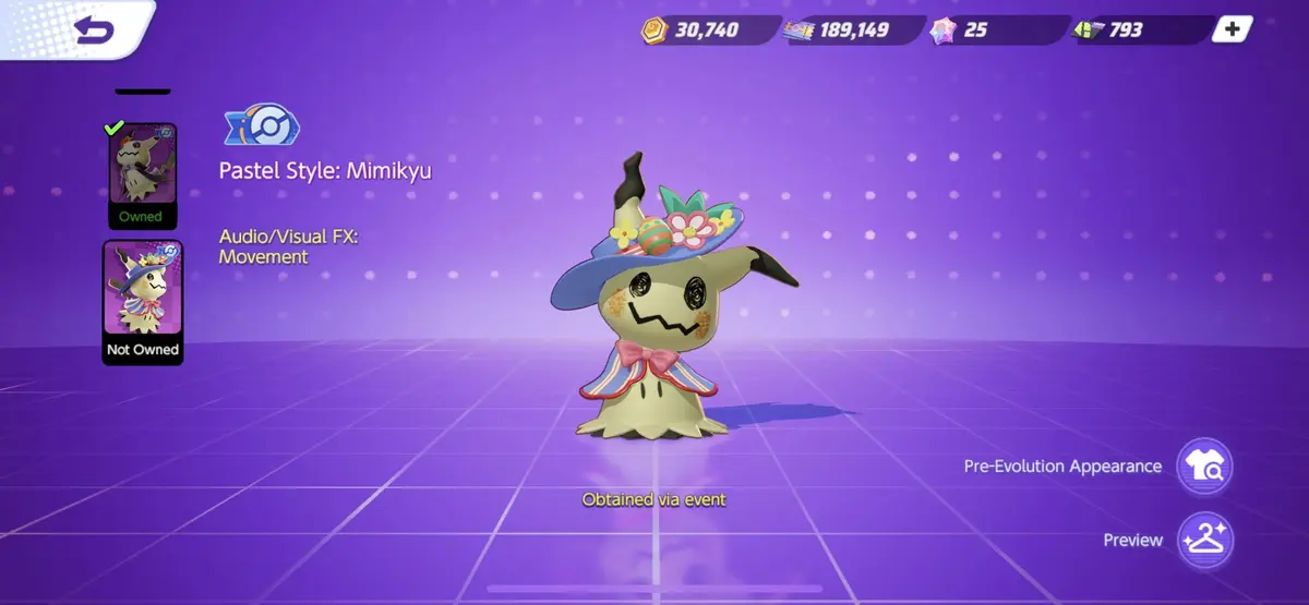 The new Mimikyu holowear in Pokemon Unite