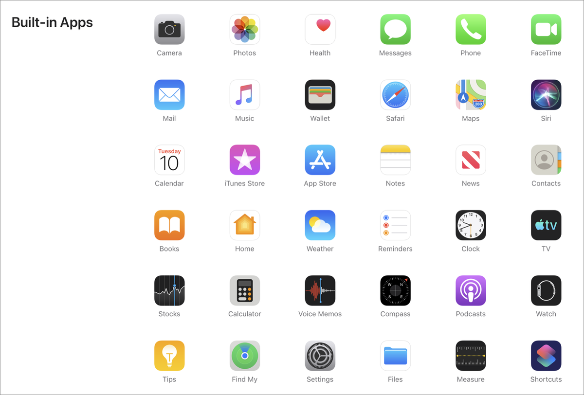 The default apps in iOS