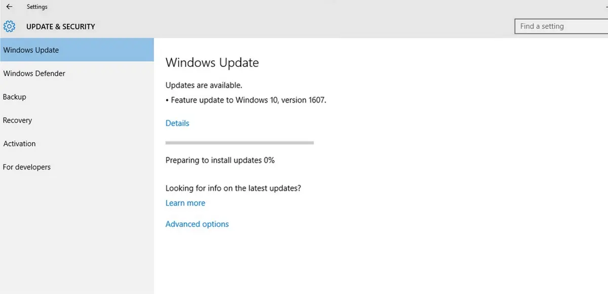 WIndows 10 update package