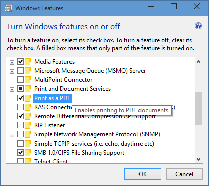 características opcionales de Windows 10
