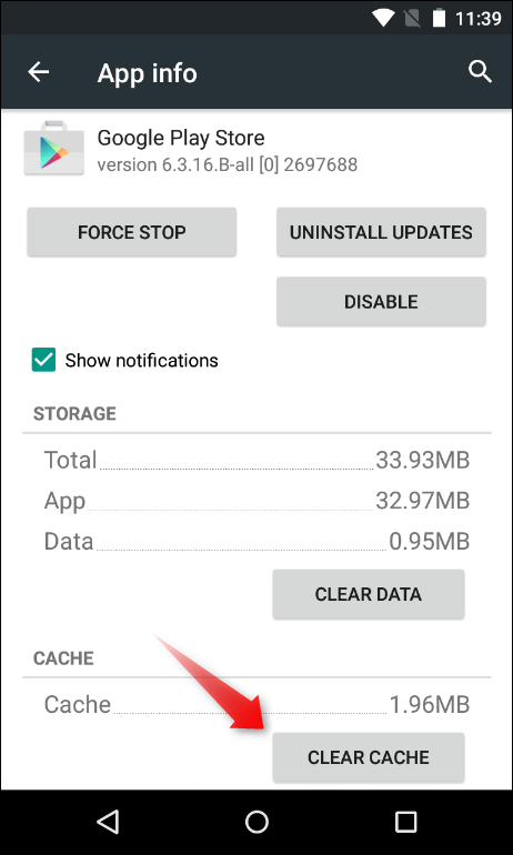 Play Store limpiar cache