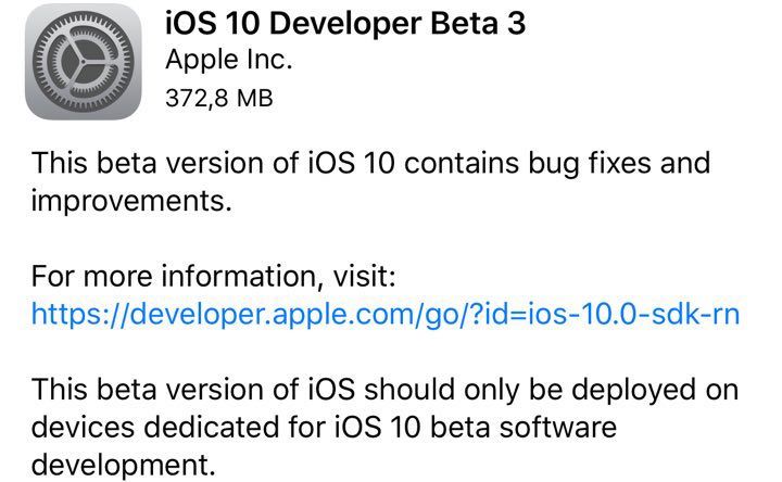 iOS 10 Beta 3