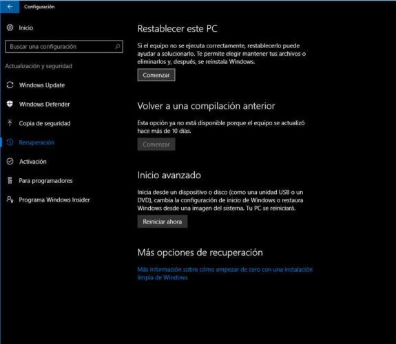 Microsoft Windows 10 Restaurar sistema
