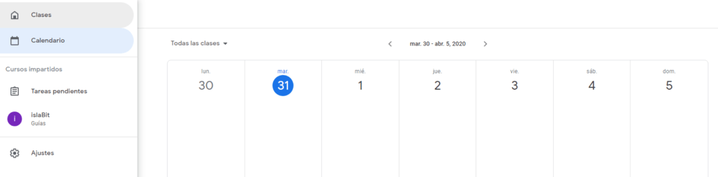 Google Classroom Calendario de trabajos