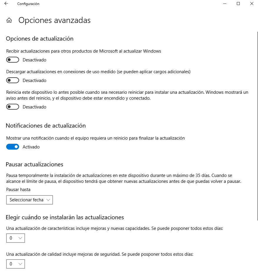 pausar actualizaciones automáticas en windows 10