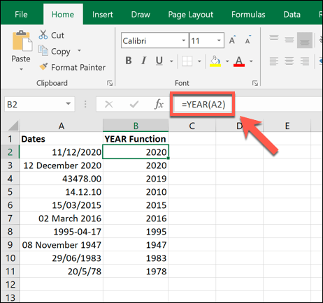 como usar la función AÑO en Excel