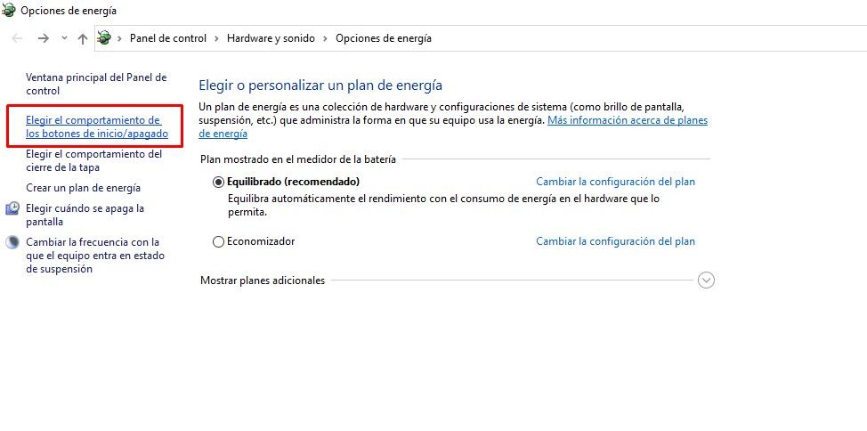 Cambiar la acción del botón de encendido en una portátil con Windows 10