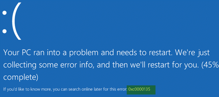 Cómo reparar o solucionar el error 0xc0000135 de pantalla azul en Windows 10