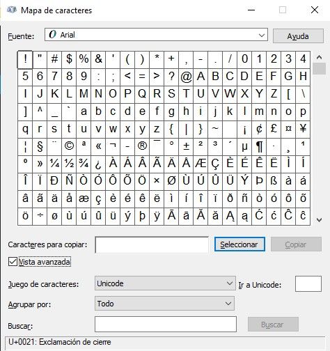 Cómo usar el mapa de caracteres en Windows 10