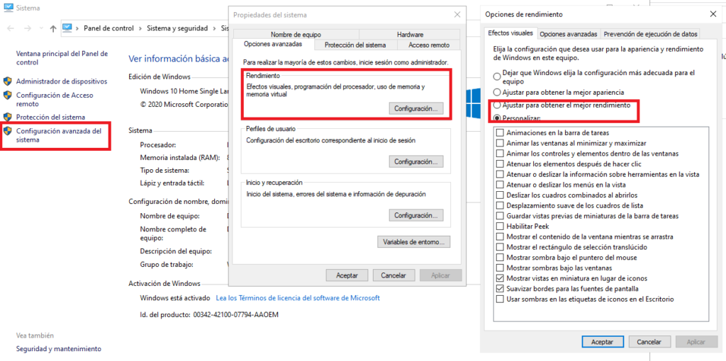 Desactivar efectos para obtener un mejor rendimiento en Windows 10