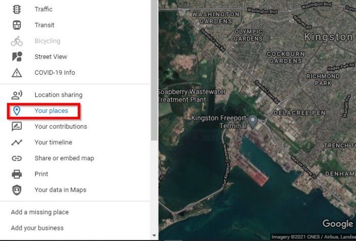 Clic en la opción "Tus lugares" en Google Maps