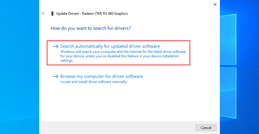 Buscar la actualización de los controladores en Windows 10.