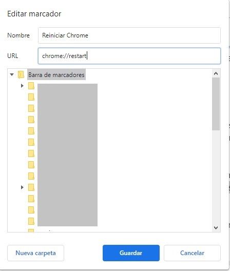 Crear marcadores para reiniciar Google Chrome.
