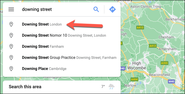 Usamos la barra de búsqueda para poner un marcador en el mapa.