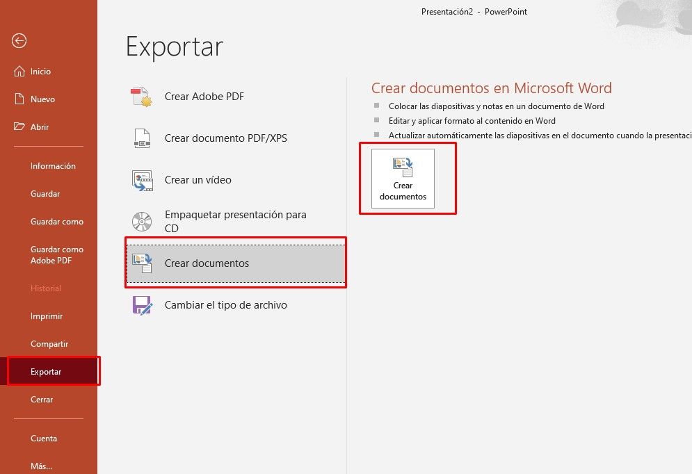 Exportar para enviar a Microsoft Word.