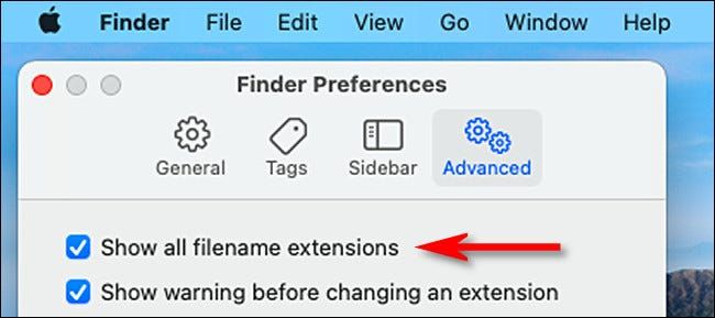 Mostrar todas las extensiones de archivos en Mac.