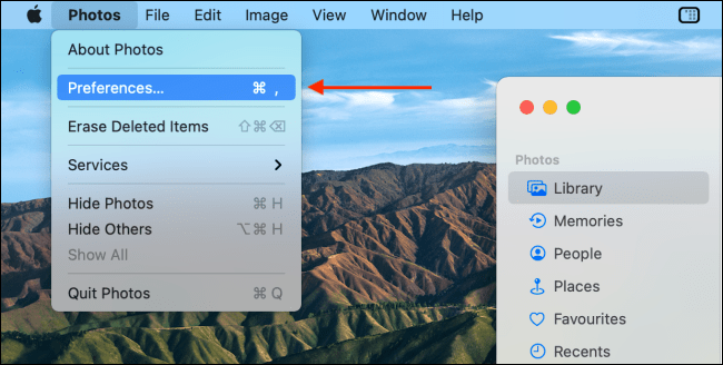 Preferencias de Fotos en Mac.