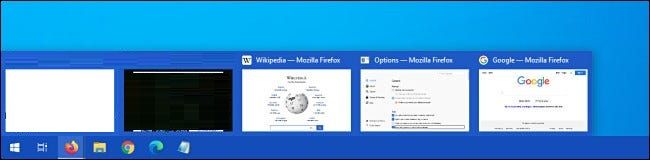 Vista previa de todas las pestañas de Firefox en la barra de tareas de Windows.