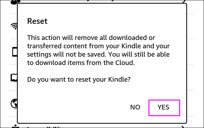 Confirmamos para restablecer de fábrica Amazon Kindle.