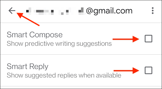 Desactivar respuesta  y redacción inteligente en Gmail.