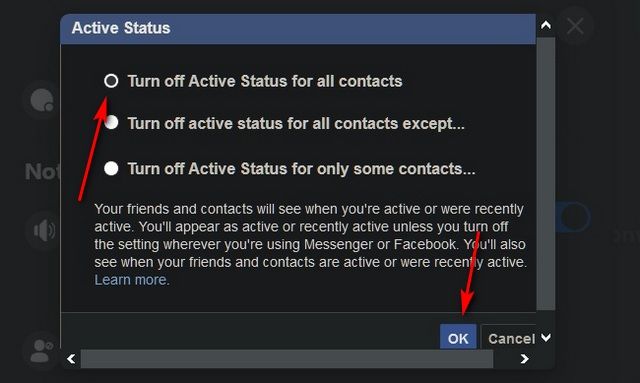 ocultar estado activo Facebook en PC