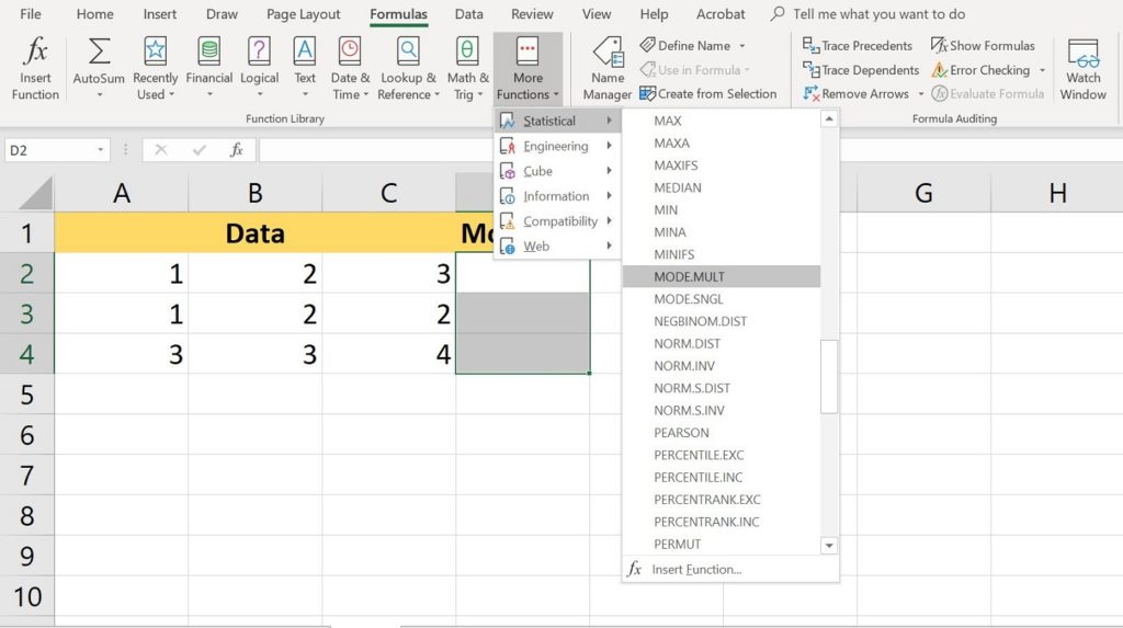 función MODO Excel 2
