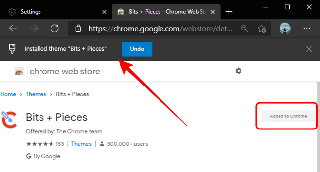El tema de Chrome se añadió en Edge.