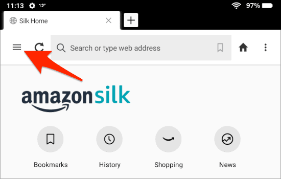 Empezamos en configuración para poder borrar historial caché de Amazon Silk.