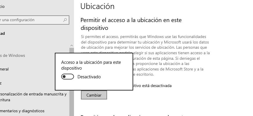 Habilitar o deshabilitar ubicación Windows 10.