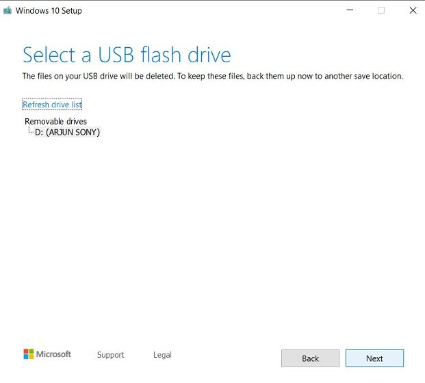 Seleccionar USB flash drive.
