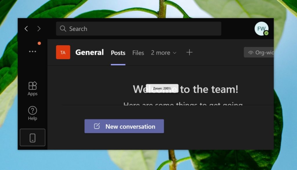 Hacer zoom en la interfaz de Microsoft Teams.