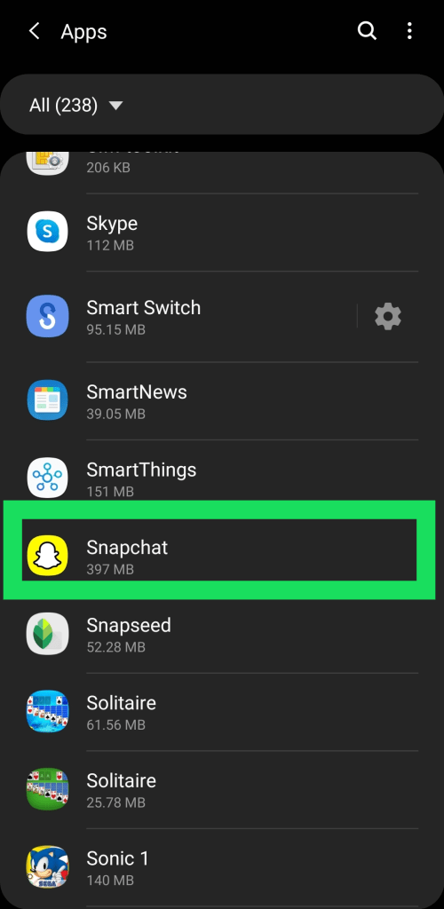 Abrimos Snapchat en Android desde el menú de configuración.