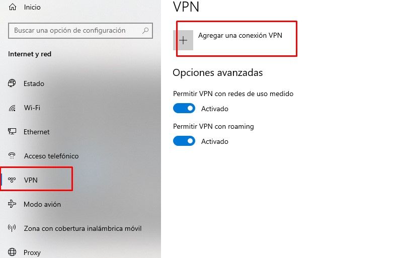 Agregar conexión VPN.