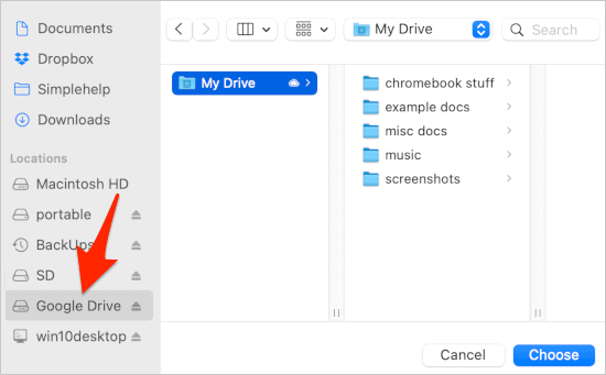 Seleccionamos Google Drive desde la barra lateral izquierda.