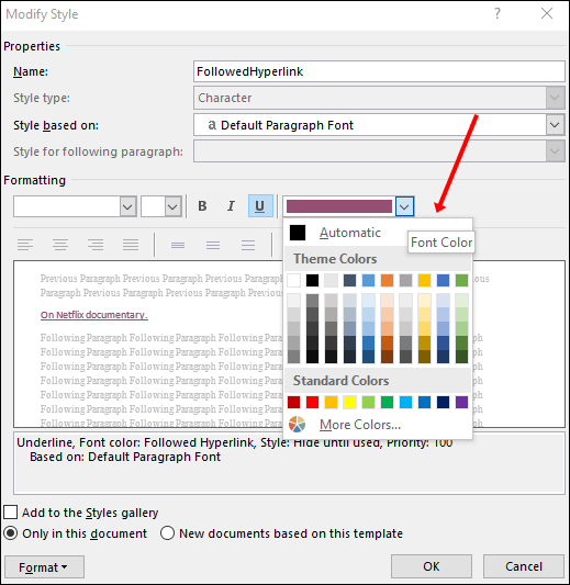 Elegimos el color deseado y de esta forma hemos logrado cambiar el color de los enlaces en Microsoft Word.