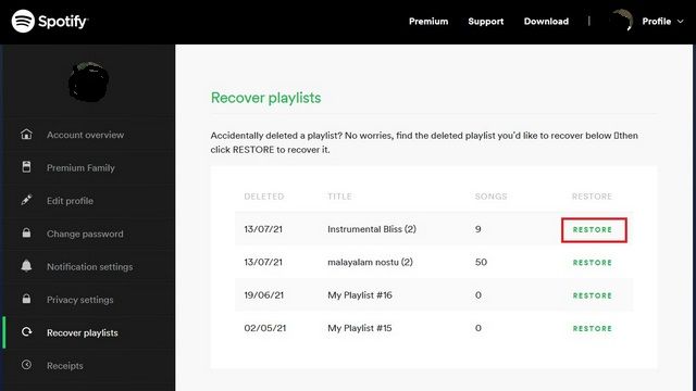 Restaurar playlist de Spotify.