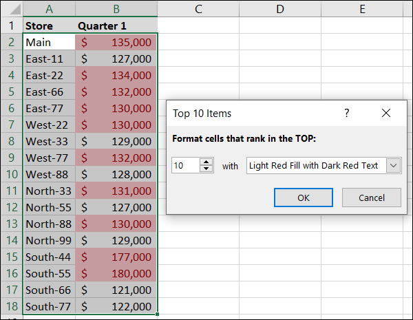 Cómo resaltar valores superiores inferiores Excel