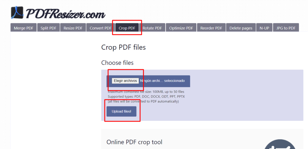 PDFResizer para recortar PDF.