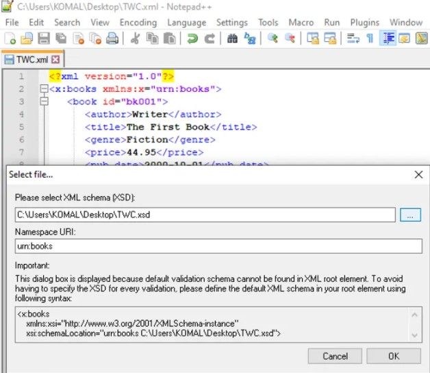 Validar XML con XDS en Notepad++