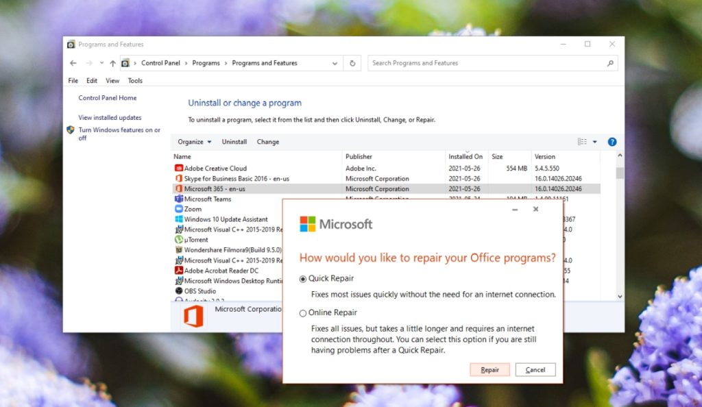 Reparar Microsoft Outlook.