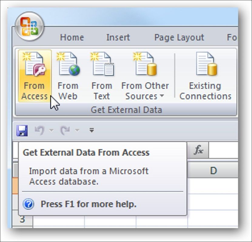 importar MS Access Excel 2