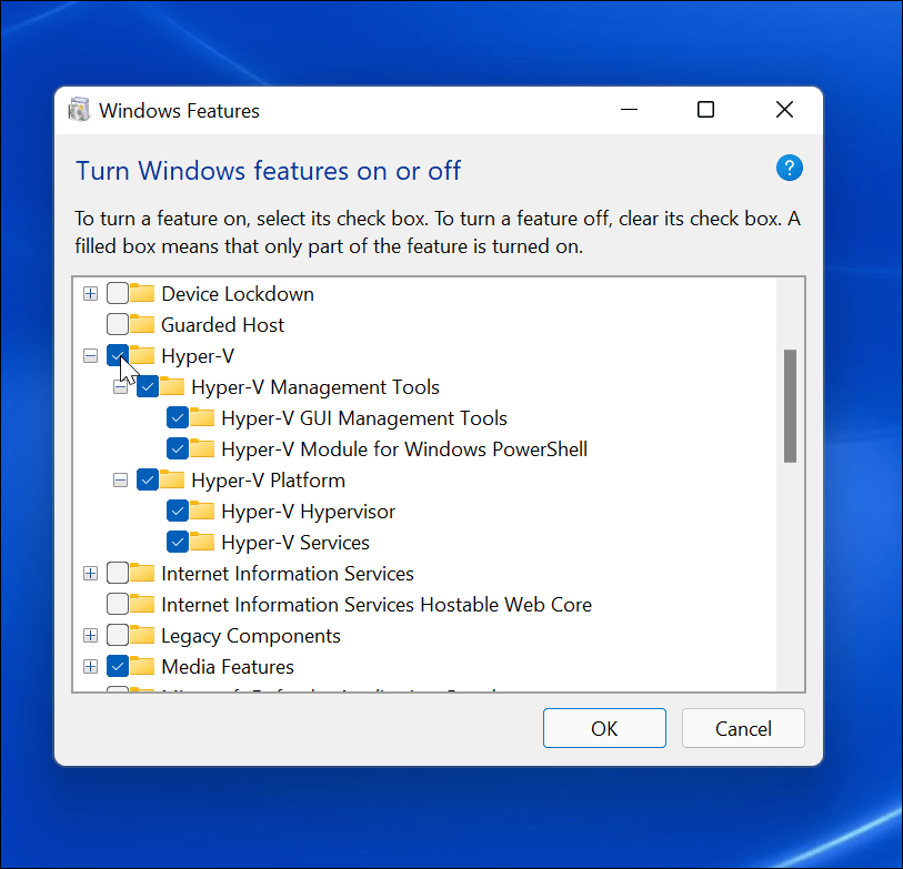 Habilitar Hyper-V en Windows 11.