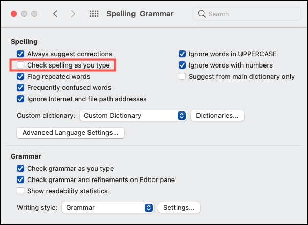Desactivar corrector ortográfico Word en Mac.