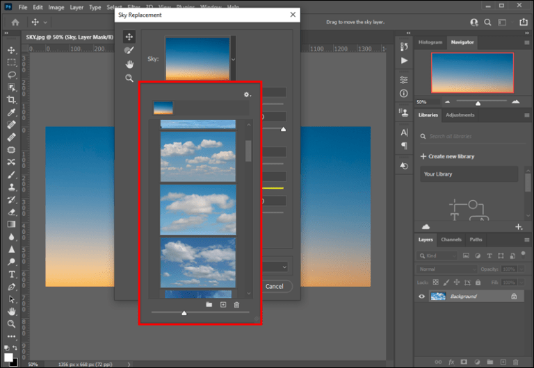Elegimos el filtro para editar el cielo de la foto